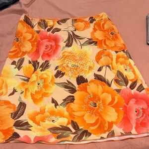 Floral A-Line Skirt in Orange and Pink